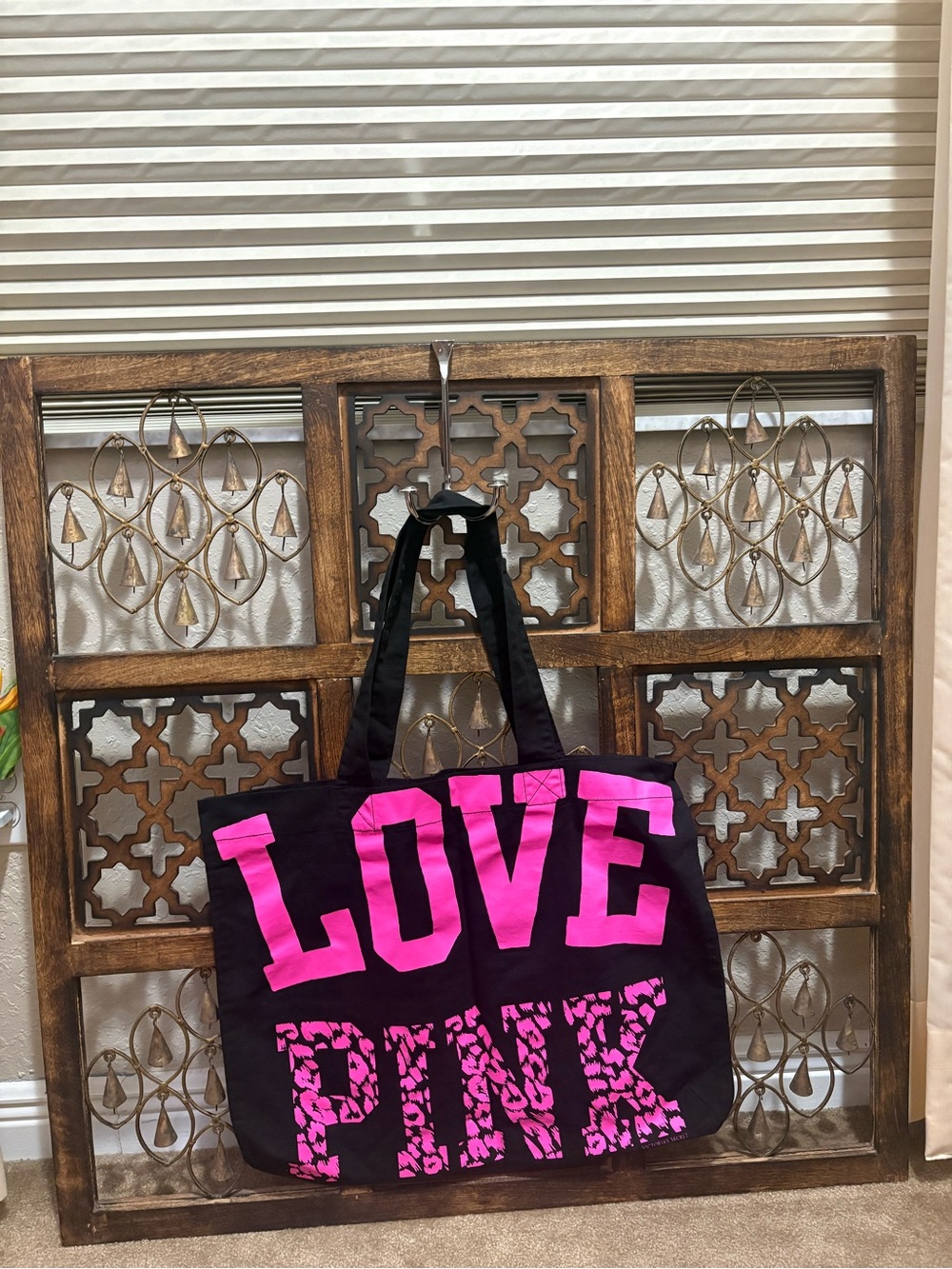PINK Victoria's Secret Black Tote with Bright Pink LOVE PINK Logo